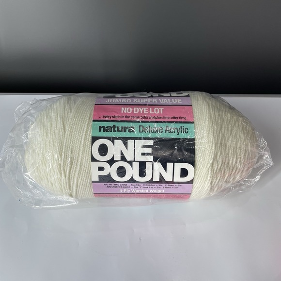 Caron Natura Other - Caron Natura Deluxe Acrylic One Pound Yarn 4 Ply Worsted Off White Made In USA